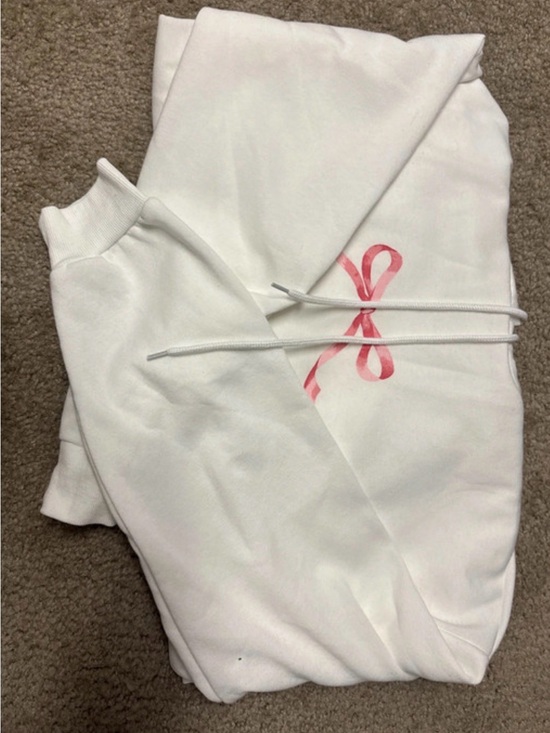 Aeropostale Tops - Aeropostale White Hoodie with Pink Ribbon Detail